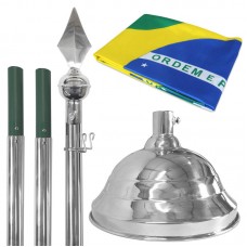 Kit contendo 1 Mastro em Alumínio com ponteira Lança Base em latão Niquelado para 1 mastro + Bandeira